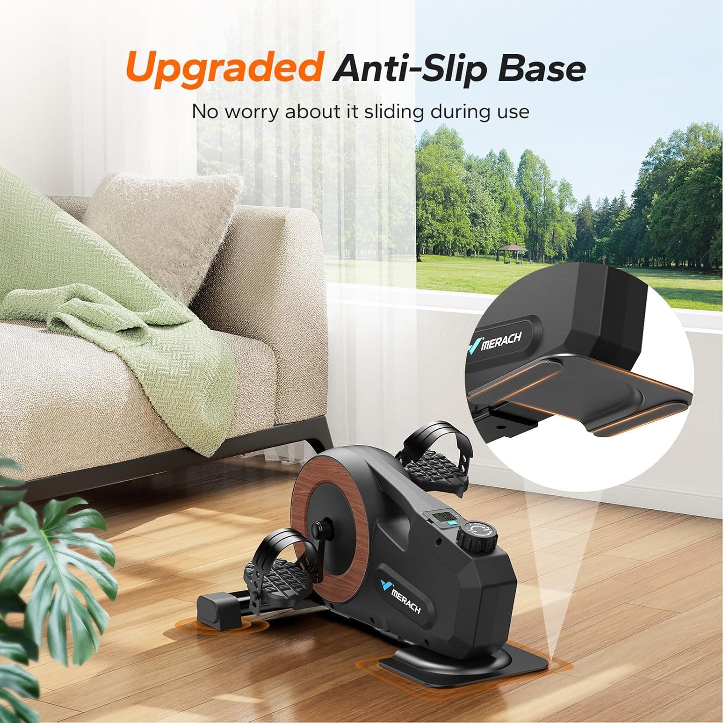 Under Desk Bike Pedal Exerciser, Quiet Magnetic Mini Exercise Bike with MERACH App for Arm, Leg Recovery, Physical Therapy, Smooth Foot Desk Cycle with 2 Resistance Bands & Non-Slip Mat