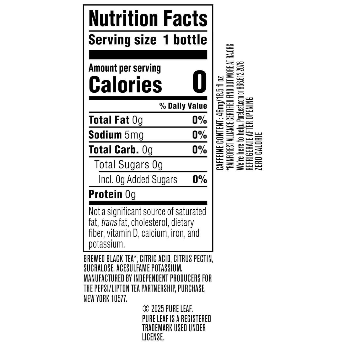 Pure Leaf Iced Tea, Zero Sugar Sweet Tea, 18.5 Fl Oz Bottles (Pack of 12)