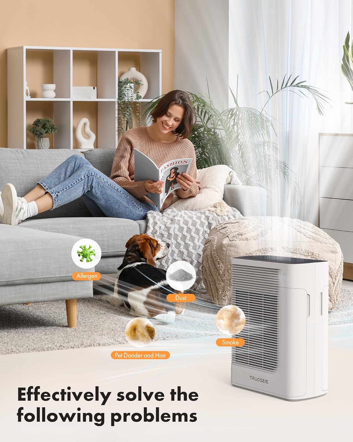 Trucozie T356 Air Purifier for Home Large Room Bedroom Up to 1937 Ft² in 1 Hr With Double-sided Air Inlet, Air Quality and Light Sensors, HEPA Sleep Mode for Allergies, Dust, Smoke, Pet Hair, White