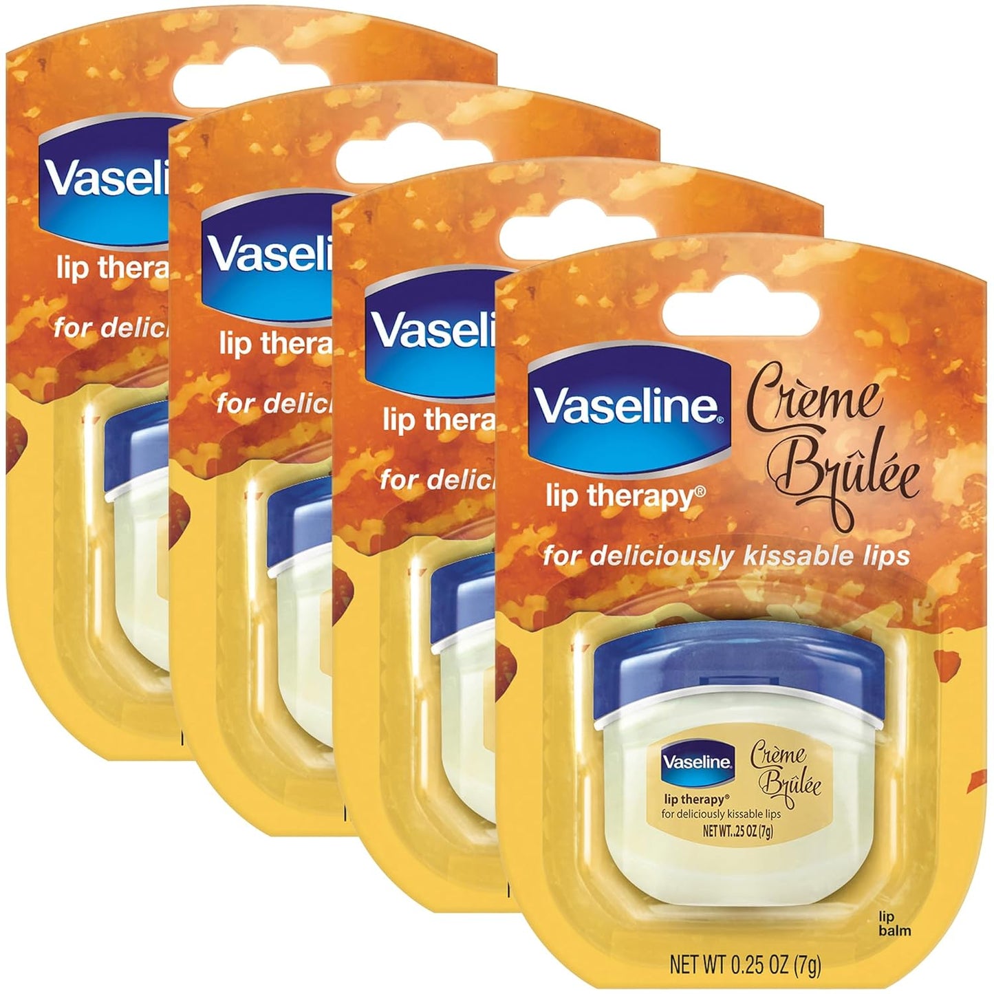 Vaseline Lip Therapy Creme Brulee Mini 4-Pack – Moisturizing Balm for Soft, Smooth Lips, 0.25 Oz Ea