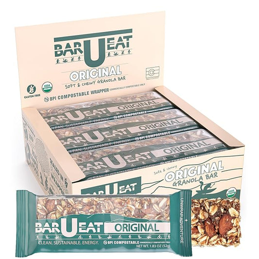 BAR-U-EAT Gluten-Free, Organic, Soft & Chewy Granola Bar. Whole Food Ingredients | Compostable Packaging | No Articial Sugar (Original 12 Pack)
