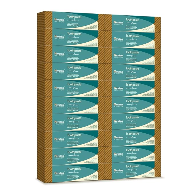 Himalaya Botanique Neem & Pomegranate Travel Toothpaste, Mint Flavor - Travel Size Fluoride Free Toothpaste Fights Plaque & for Fresh Breath - Vegan, Gluten Free, No SLS, 0.74 oz (Pack of 20)