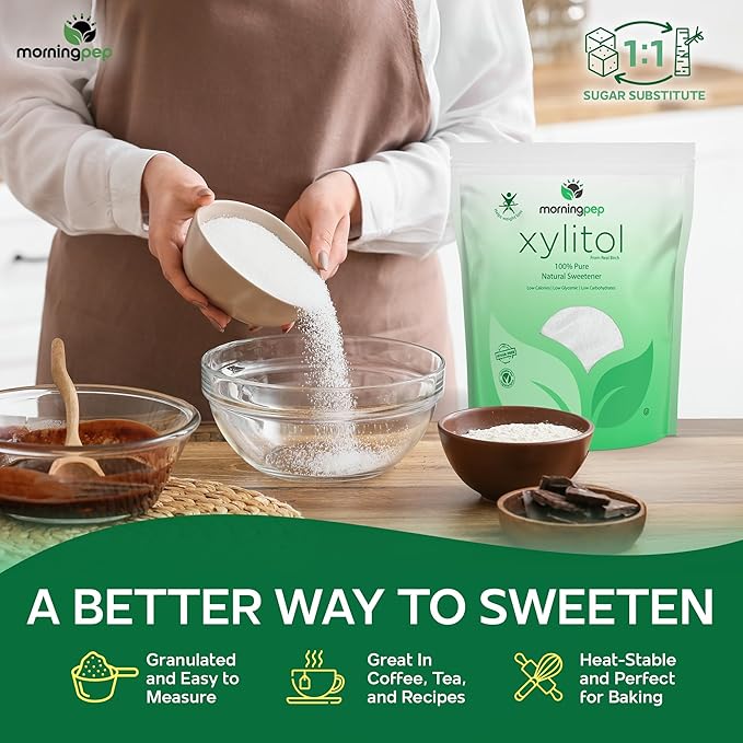Morning Pep Pure Birch Xylitol (Keto Diet Friendly) Sweetener with no Aftertaste 5 LBs (Not from Corn) Non GMO Kosher Gluten Free Product of USA. 80 Onces