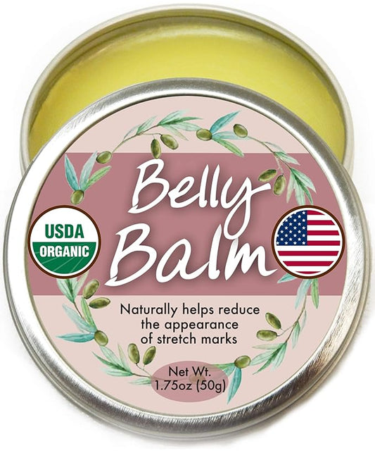 Organic Belly Balm - Natural, Made in USA, & USDA Certified Stretch Mark Cream to Moisturize, Protect, & Heal Skin Before & After Arrival