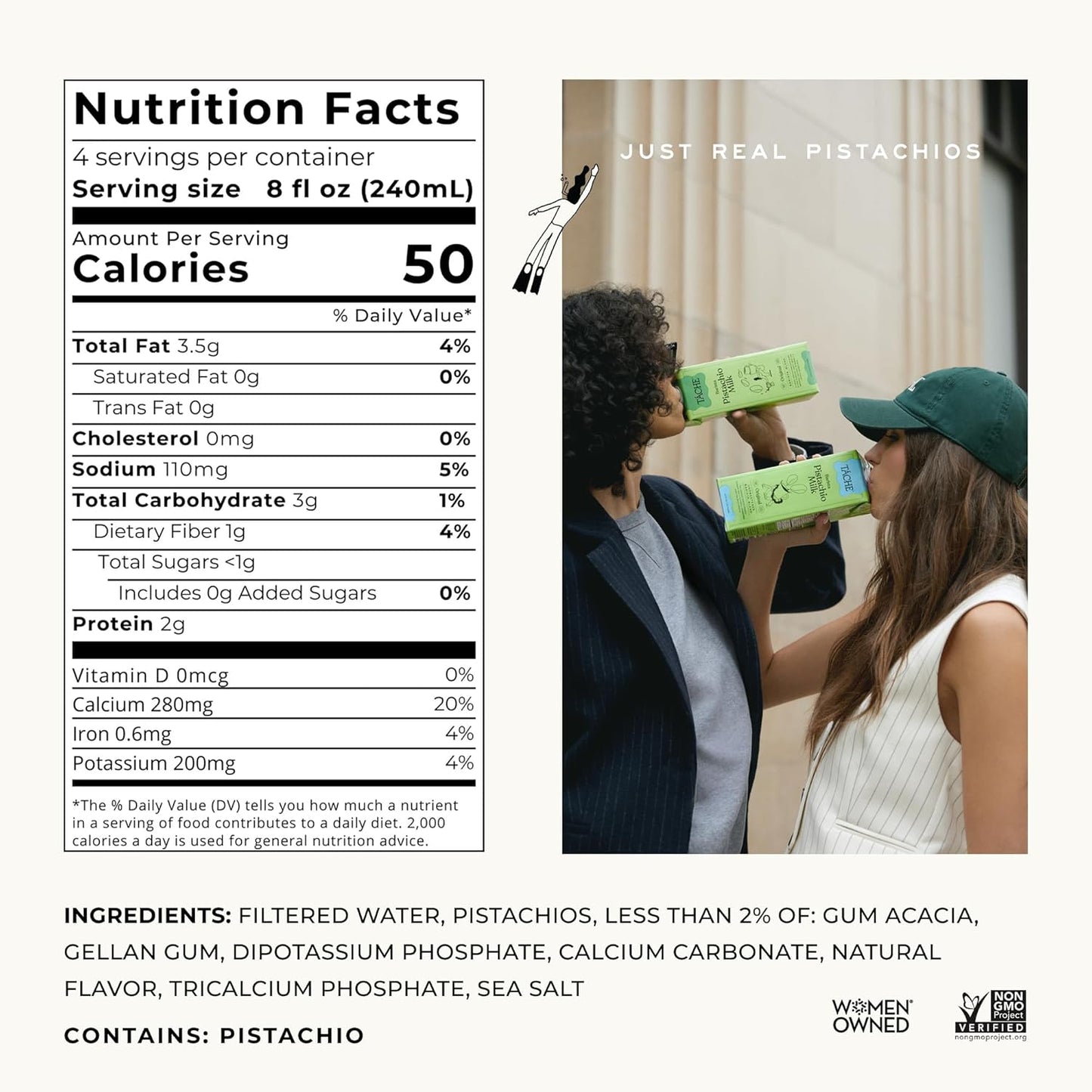 Táche Unsweetened Barista Pistachio Milk, Plant-Based Pistachio Creamer for Coffee and Lattes, Frothy, Vegan Pistachio Cream with No Added Oil, Dairy-Free Milk Alternative, (32oz, 6-Pack)