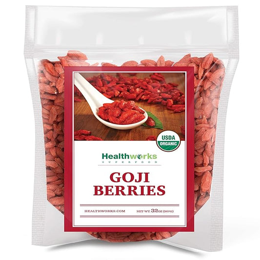Healthworks Organic Dried Goji Berries - 32oz / 2lb - 1 Pack - Vegan and Non-GMO Certified Organic Raw Sun-Dried Goji Berries