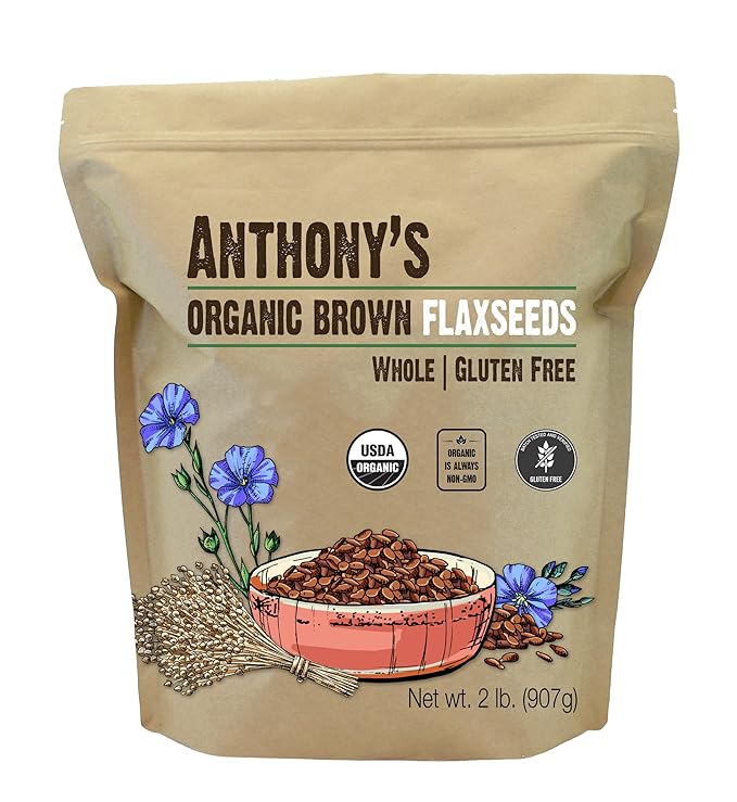 Anthony's Organic Brown Whole Flaxseed, 2 lb, Batch Tested and Gluten Free, Raw, Non GMO, Sproutable, Keto Friendly