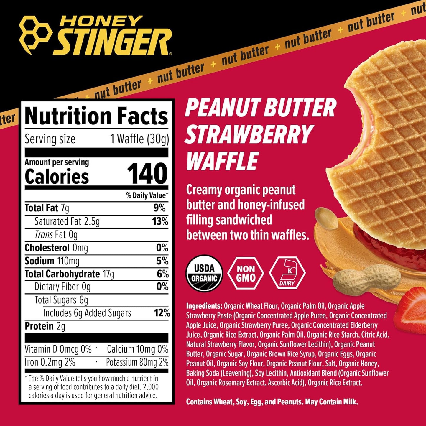 Honey Stinger Organic Peanut Butter Energy Waffle Variety Pack, 6 Pack Each of Peanut Butter, PB Chocolate and PB Strawberry, Nutritious Stroopwafel Snack for Exercise, Endurance and Performance