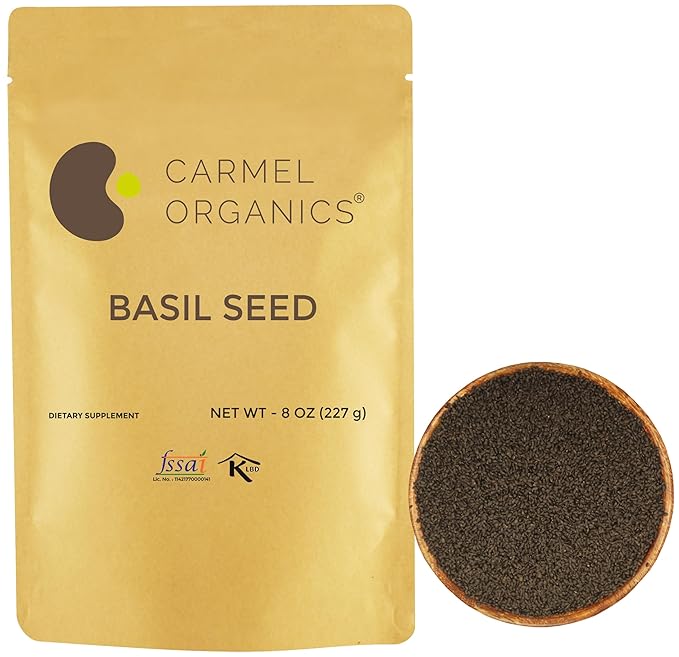 Edible Basil Seeds. | 8 Ounce or 0.5 Lb/227 grams | Tukmaria Sabja Seeds| Rich in Fibers | Add to Smoothies | Non GMO | Keto + non Gluten | Natural | By Carmel Organics