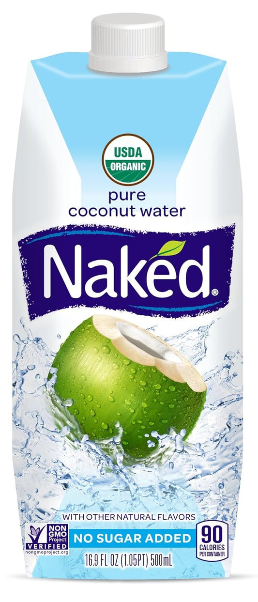 Naked Juice 100% Organic Pure Coconut Water, USDA Organic Certified, NON GMO Project Verified, 16.9 Ounce(Pack of 12)