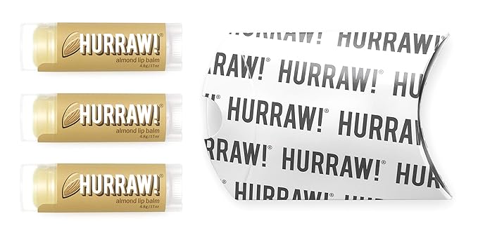 Hurraw! Almond Lip Balm, 3 Pack: Organic, Certified Vegan, Cruelty and Gluten Free. Non-GMO, 100% Natural Ingredients. Bee, Shea, Soy and Palm Free. Made in USA