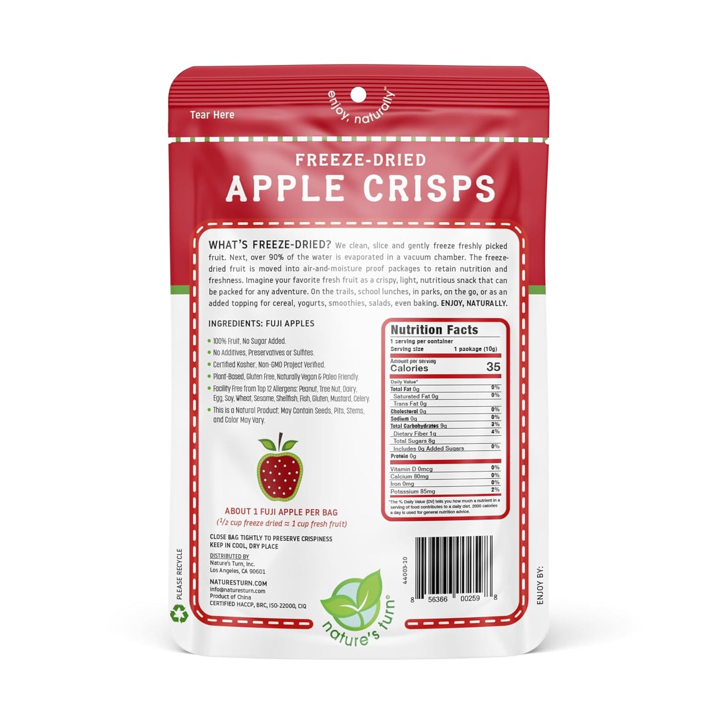Nature’s Turn Freeze-Dried Fruit Snacks, Apple Crisps, Pack of 24 (0.35 oz Each)