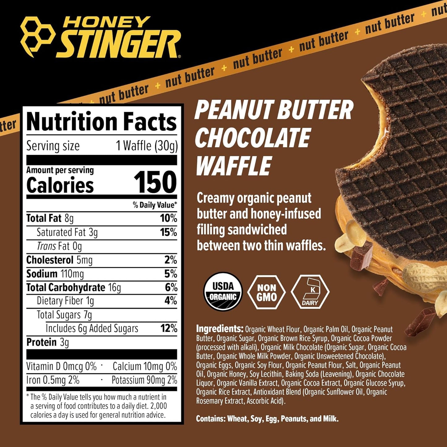 Honey Stinger Organic Peanut Butter Energy Waffle Variety Pack, 6 Pack Each of Peanut Butter, PB Chocolate and PB Strawberry, Nutritious Stroopwafel Snack for Exercise, Endurance and Performance