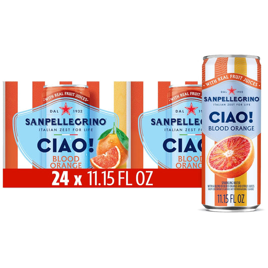 Sanpellegrino Zero Grams Added Sugar Sparkling Orange And Blood Orange Beverage, Italian Sparkling Drink, 24 Pack Of 11.15 Fl Oz Cans, San Pellegrino Italian Sparkling Drinks, Low Calorie Sparkling Fruit Beverages
