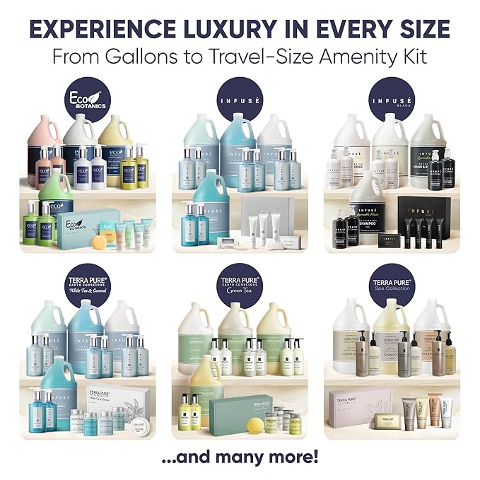 Terra Pure Green Tea Amenity Kit | Boxed Hotel Toiletries | Bulk Set 1oz Travel Size Shampoo, Conditioner, Lotion, Body Wash & Body Bar Soap for Guest Hospitality AirBnB/Vacation Rentals | 1 set/ case