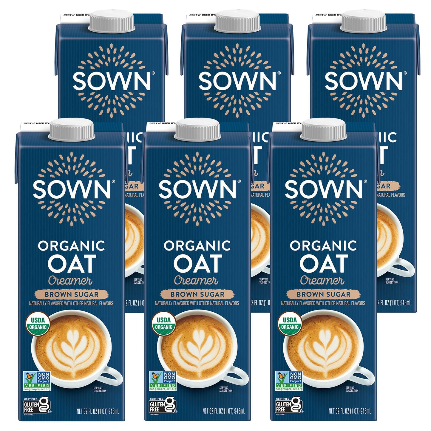 SOWN Organic Oat Creamer Brown Sugar - Barista Oat Milk Non Dairy Coffee Creamer - Plant Based, Dairy-Free, Vegan, Gluten-Free, Non-GMO, Shelf Stable - 32oz (Pack of 6)
