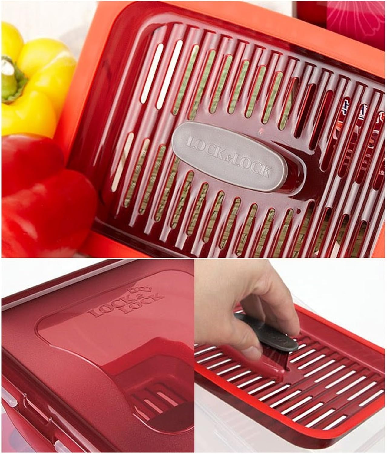 LockandLock Press Plate Leakproof Airtight Pickle Kimchi Container 4.5L / 152oz BPA Free One Handle Clear Body Maintain Fresher Taste