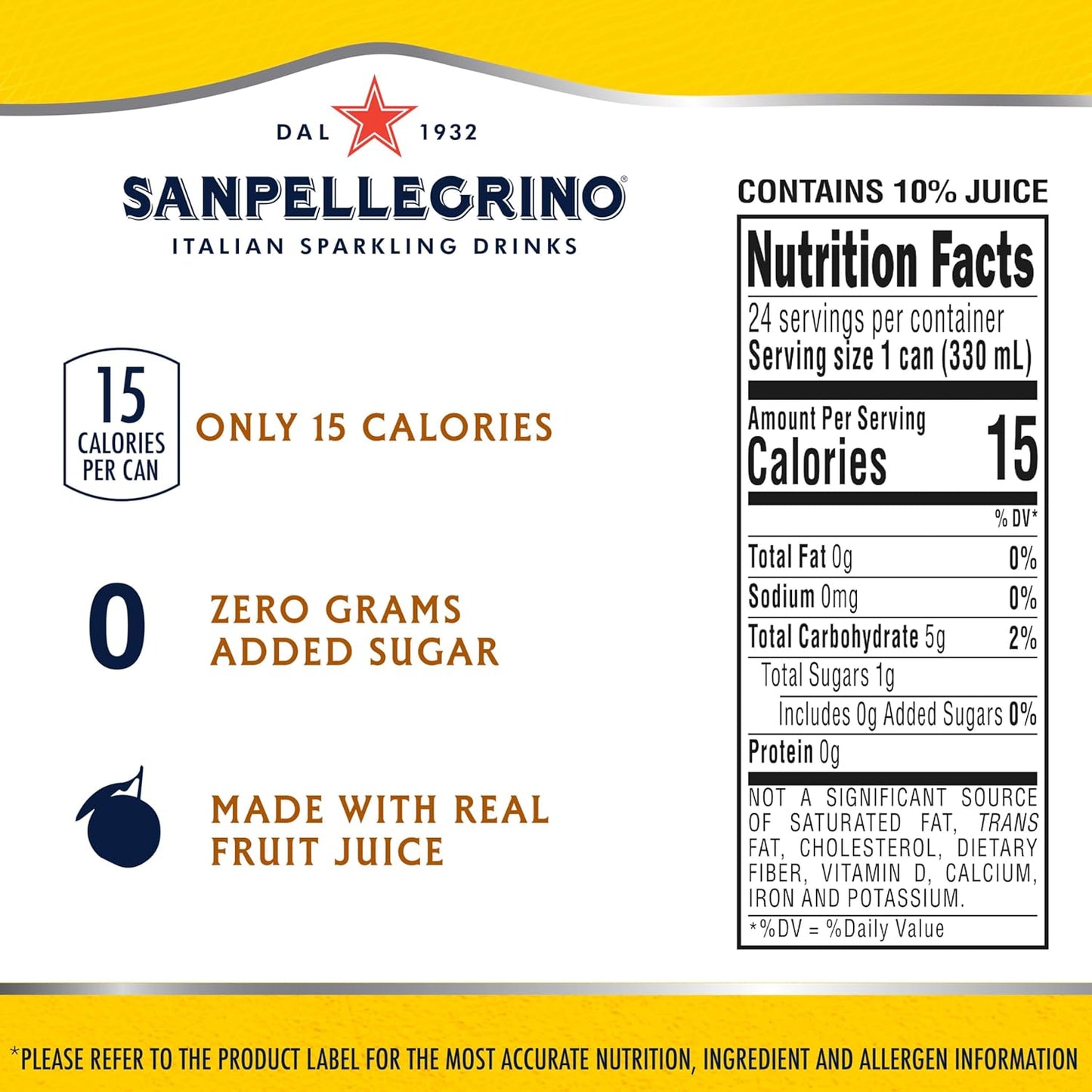 Sanpellegrino Zero Grams Added Sugar Lemonade Italian Sparkling Drink, 24-Pack Of 11.15 Fl Oz Cans, Sanpellegrino Italian Sparkling Drinks, Low-Calorie Sparkling Juice Beverages
