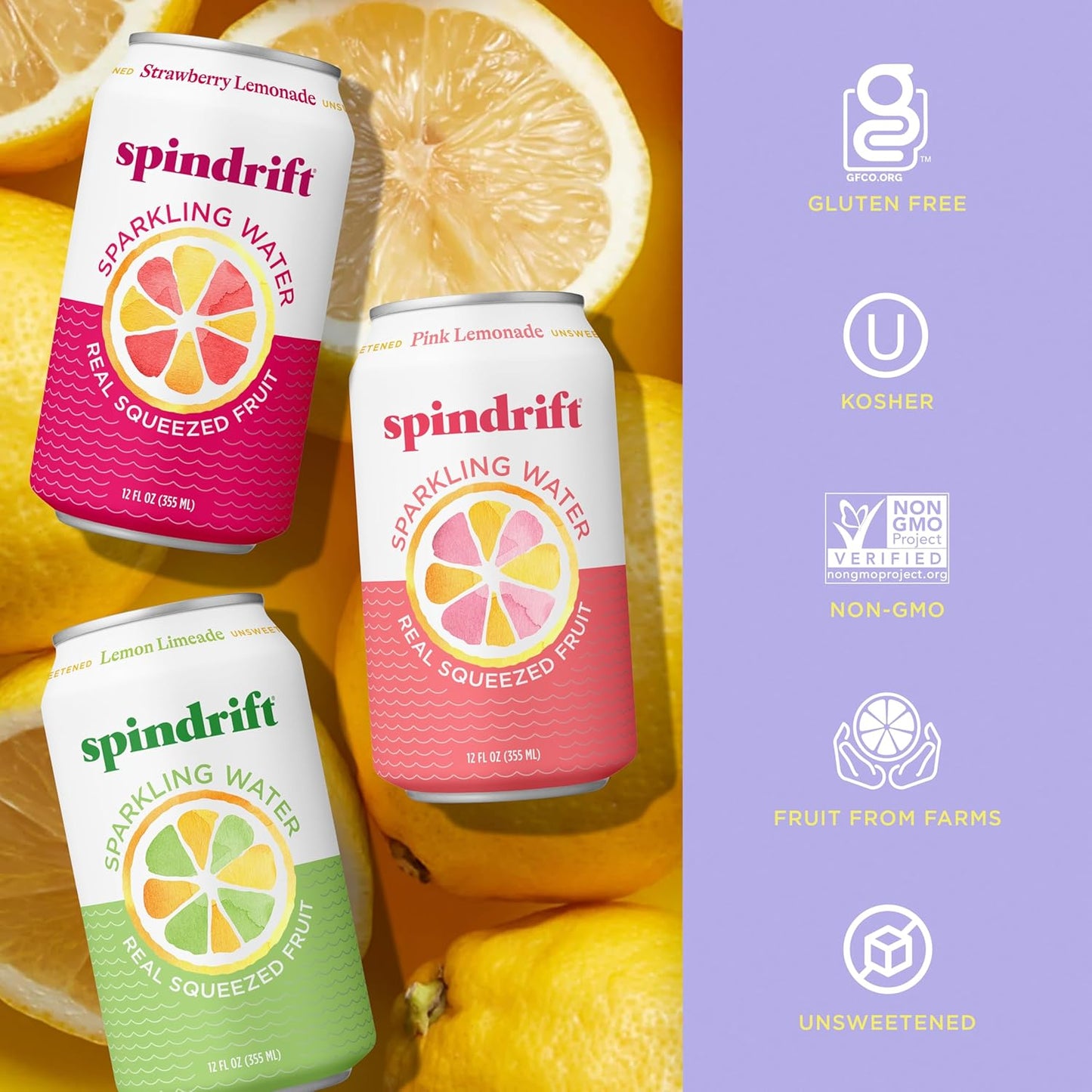 Spindrift Lemonade 3 Flavor Variety 20 Pack,12 Fl Oz (Pack of 20)