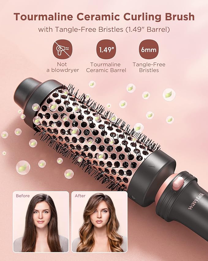 Wavytalk 5 in 1 Curling Iron Set with Curling Brush and 4 Interchangeable Ceramic Curling Wand (0.35"-1.25”), Wand Curling Iron Instant Heat Up, Dual Voltage Hair Curler