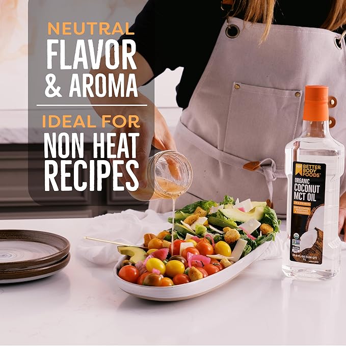 BetterBody Foods Organic Coconut MCT Oil - Energy Boosting- Keto-Friendly - C8 & C10 - Gluten Free - 1 Liter, 33.8 Fl Oz