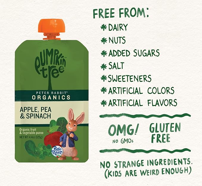 Pumpkin Tree Peter Rabbit Organics, Pea, Spinach and Apple Puree, 4.4-Ounce Pouches (Pack of 10)