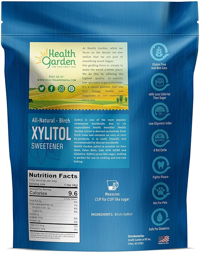 Health Garden Birch Xylitol Sweetener - Non GMO - Kosher - Made in the U.S.A. - Keto Friendly (10 lbs)