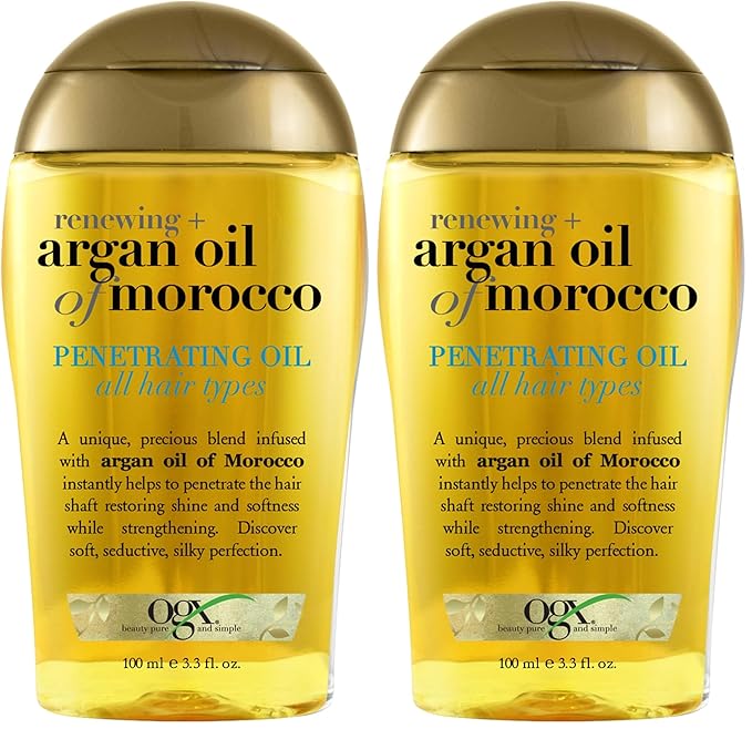OGX Renewing + Argan Oil of Morocco Penetrating Hair Oil Treatment, Moisturizing & Strengthening Silky Oil for All Hair Types, Paraben-Free, Sulfated-Surfactants Free, 3.3 fl oz (Pack of 2)