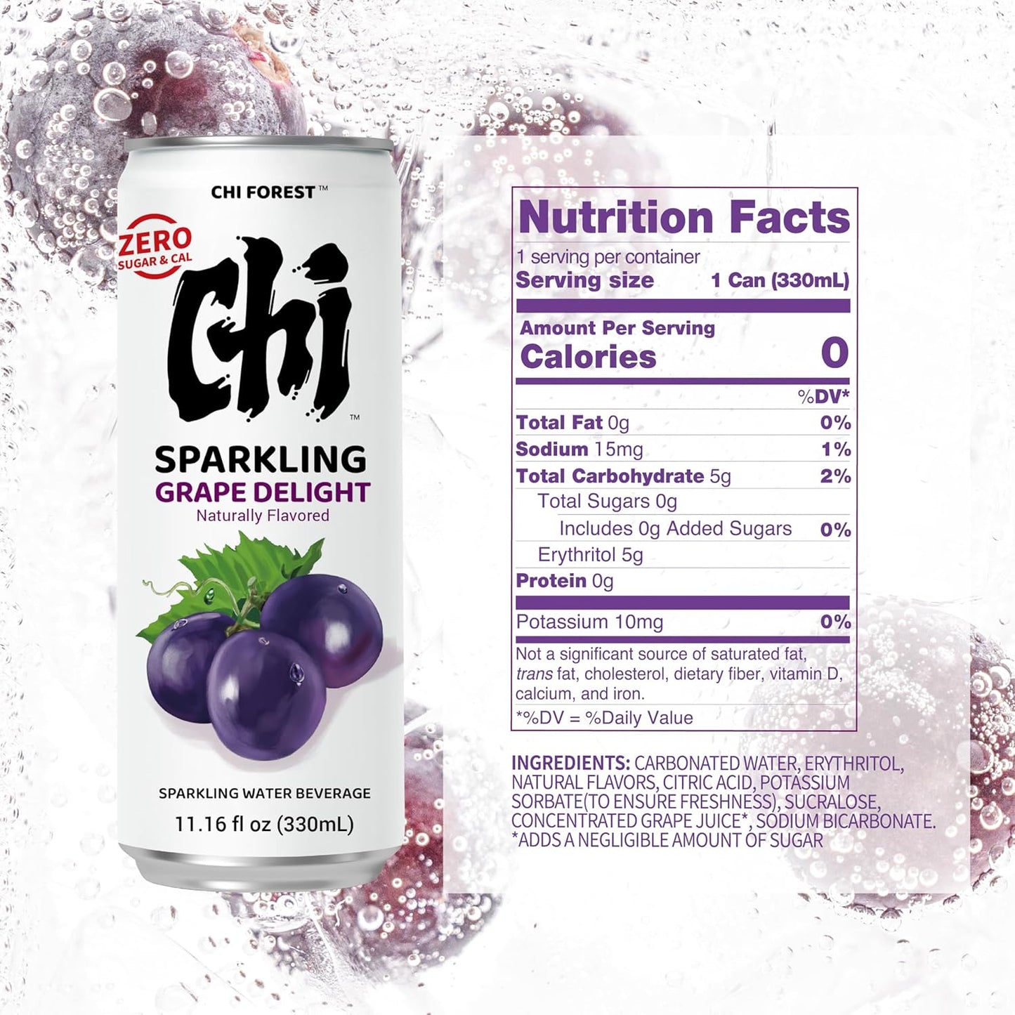 CHI FOREST Grape Delight sparkling water, 0 Sugar 0 Carolies, 11.15 oz* 24