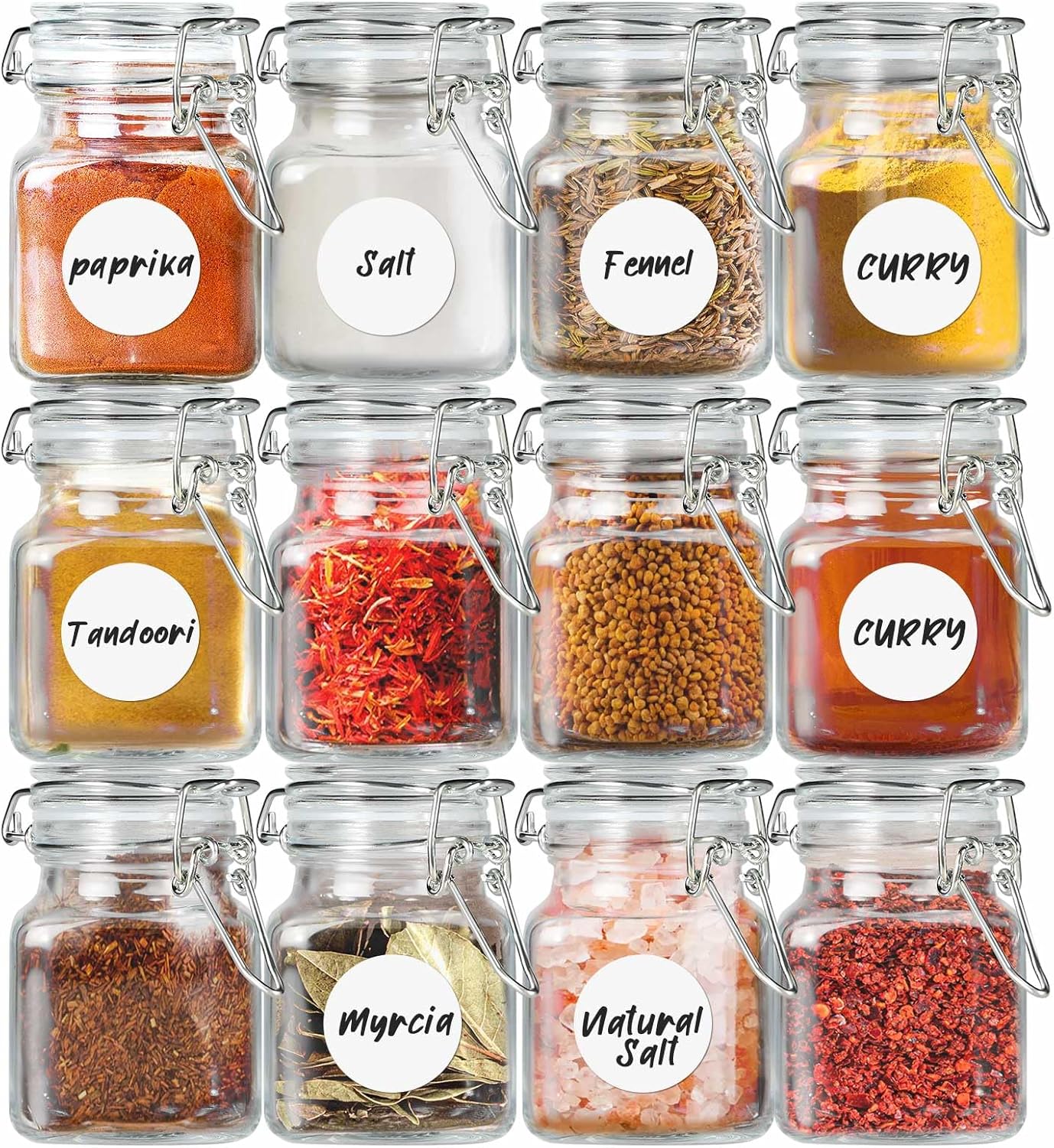 Spice Jars 20 Pack Small 4 oz Glass Jars with Airtight Hinged Lids, Spice Herb Jars with Labels and Silicone Funnels, 4oz Glass Jars with Lids Ideal for Spice Herbs