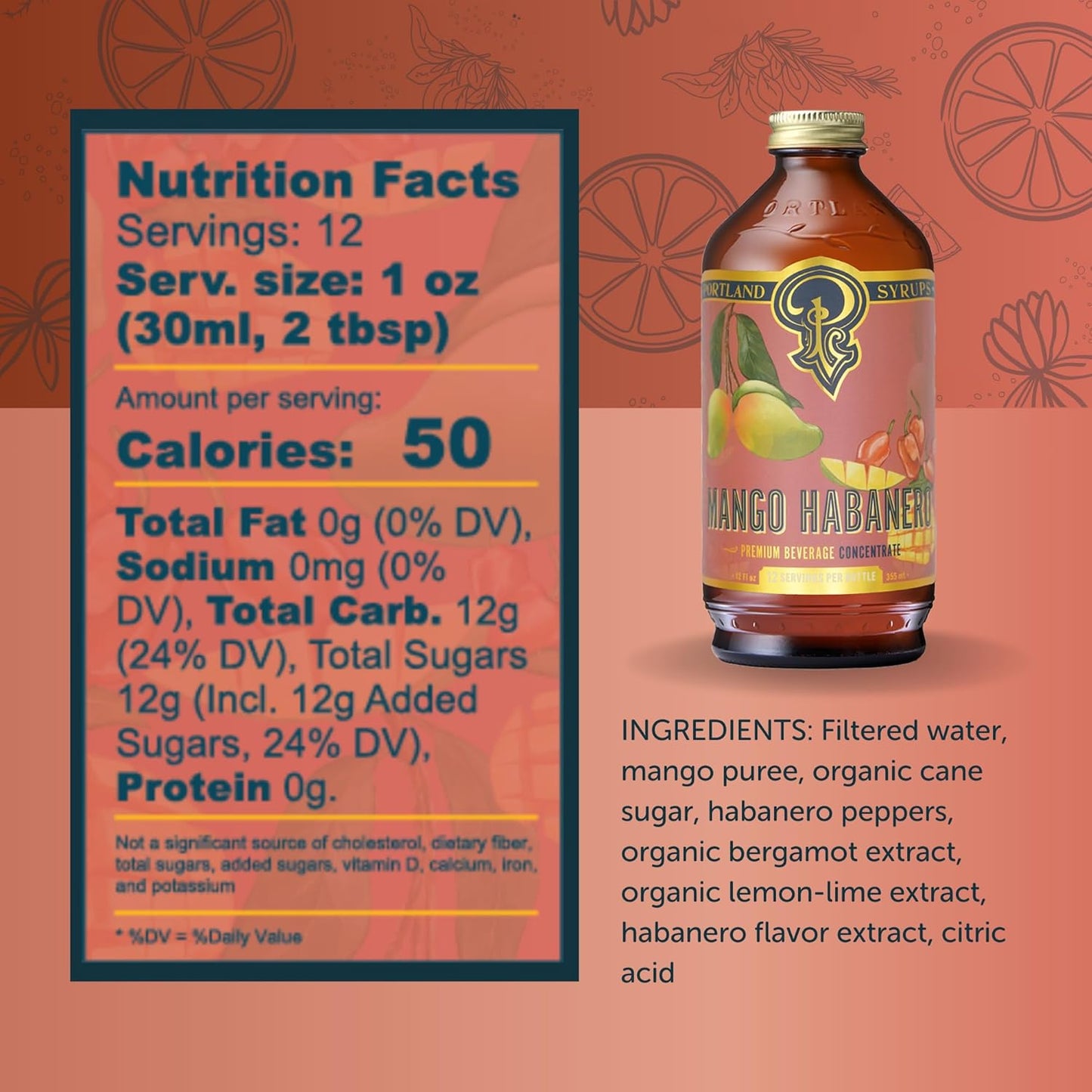 Portland Syrups Mango Habanero Syrup - Bold Mango Flavor with a Fiery Habanero Kick - Premium Beverage Concentrate for Cocktails, Mocktails, Tea, and More - 12 oz with 24 Servings (Pack of 2)