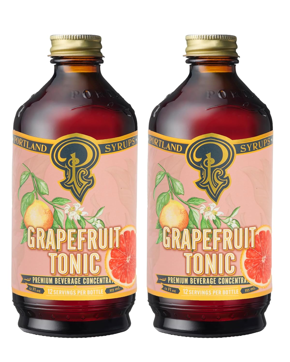 Portland Syrups Grapefruit Tonic Syrup - Refreshing Citrus Flavor - Premium Beverage Concentrate for Cocktails, Mocktails, Tea, and More - 12 oz with 12 Servings (Pack of 2)
