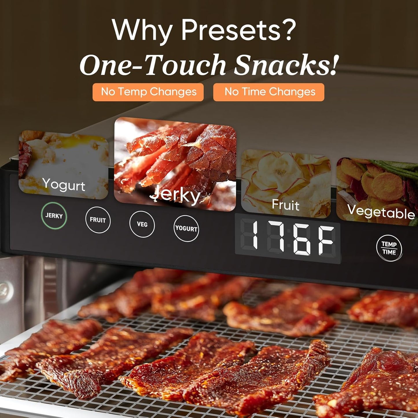 COSORI Food Dehydrator for Jerky, 176°F Temperature Control, 5 Stainless Steel Trays Dryer Machine, 4 Presets, 48H Timer, for Dog Treats, Meat, Fruit, Veggies, Snacks, Recipe Book Included