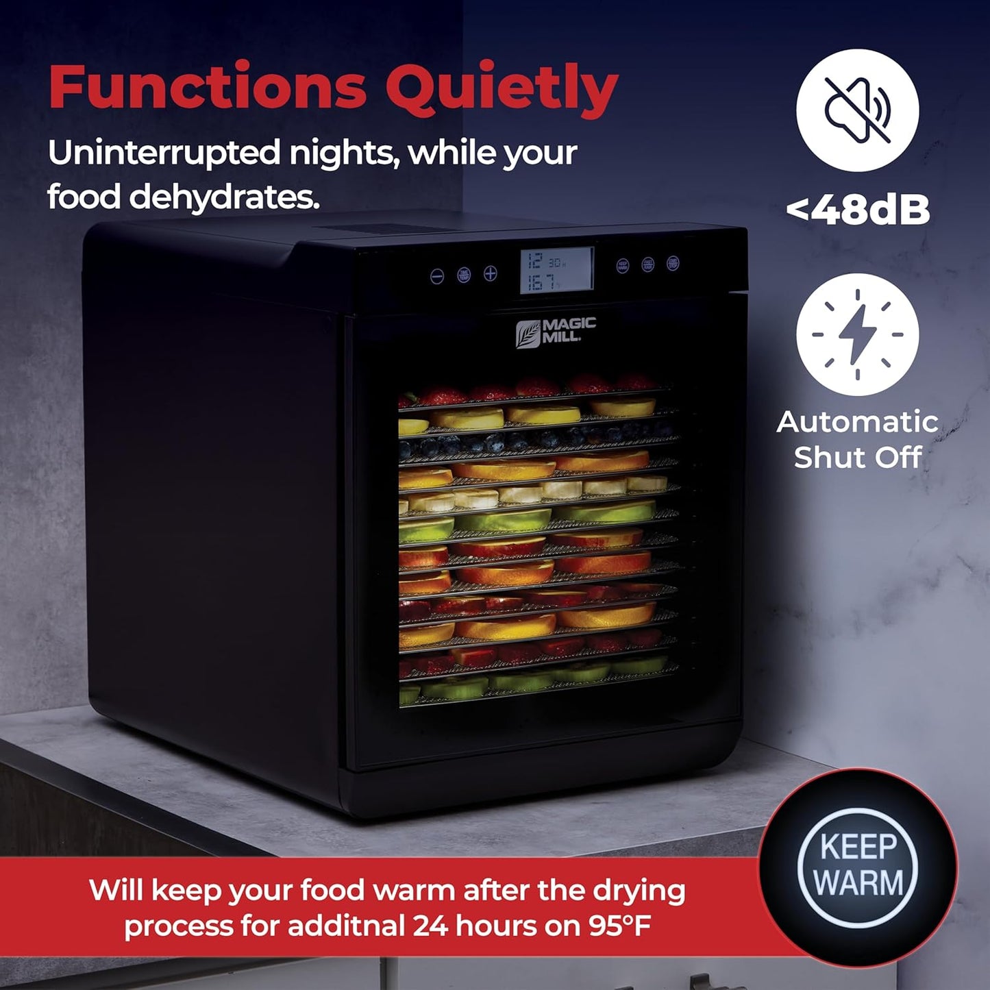 Magic Mill Premium Food Dehydrator Machine (10 Extra-Large Stainless Steel Trays) 700W Dryer for Beef Jerky, Fruits, Vegetables, Dog Treats, 48 Hour Digital Timer - 95°-167° Temperature Control