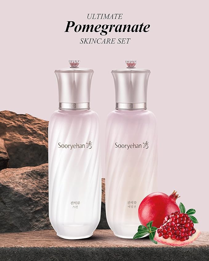 Sooryehan Ultimate Pomegranate (Skincare Set, 12.3fl oz) - Improved Skin Elasticity, Reduced Pores/Wrinkles & Gentle Exfoliation, Vitamin C, Adenosine & Niacinamide