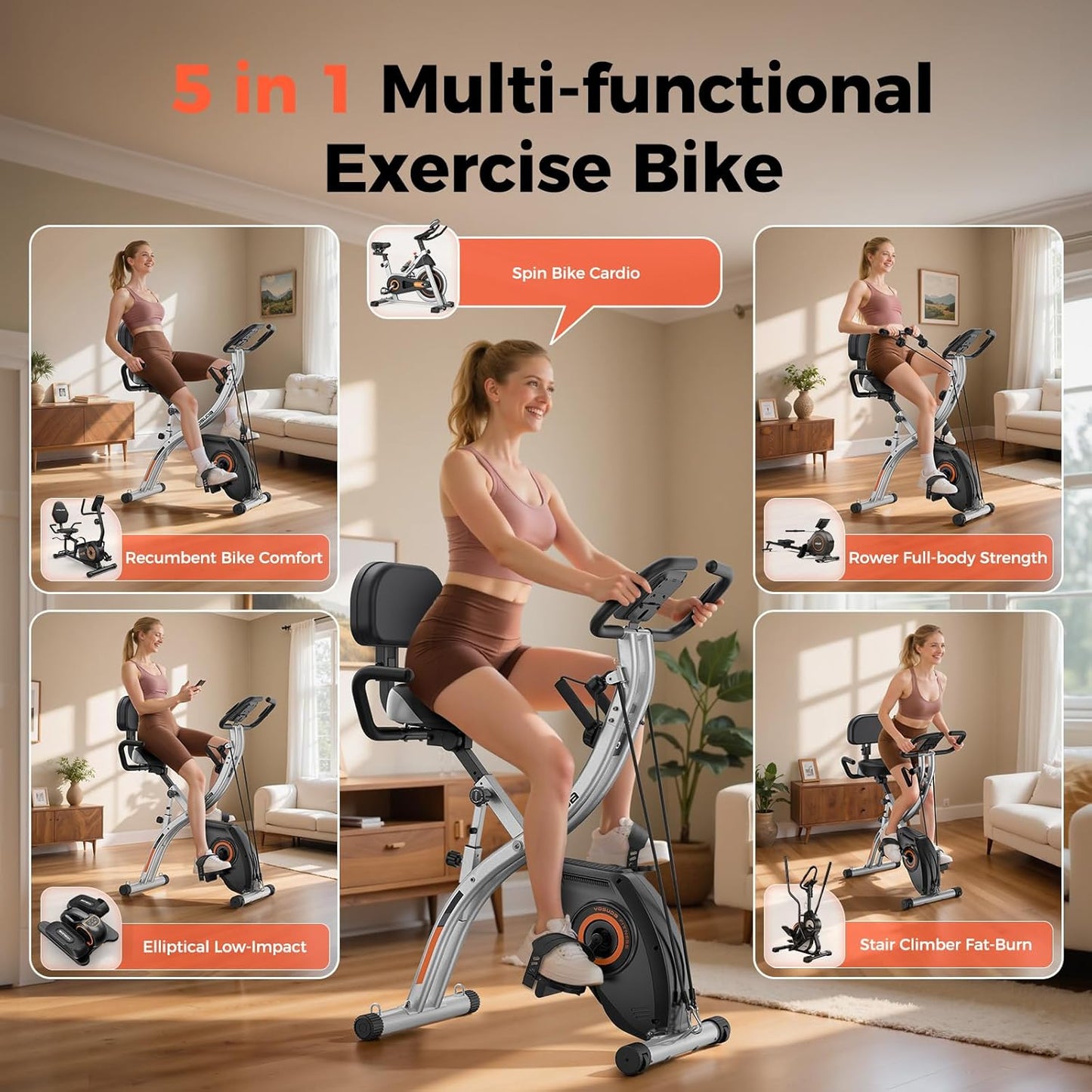 YOSUDA Folding Exercise Bike - Foldable Stationary Bike for Home Gym Workout