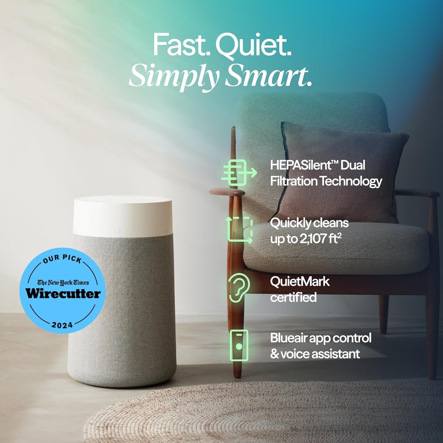 BLUEAIR Air Purifiers for Medium Rooms, Bedroom, Kitchen, Cleans 1,858 sqft in one hour, HEPASilent Smart Air Cleaner for Home, Pets, Allergies, Virus, Dust, Mold, Smoke - Blue Pure 311i Max