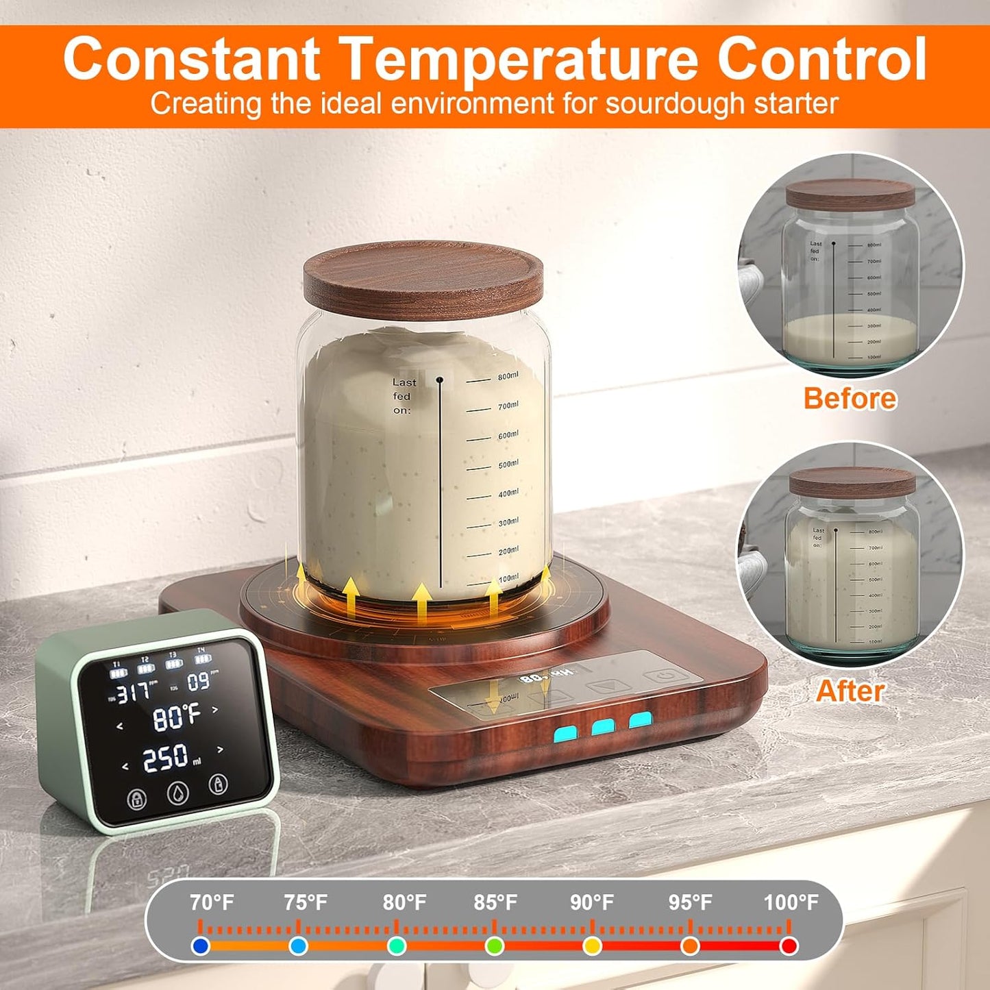 Electric Sourdough Starter Warmer, Upgrade Warming Heating Pad Mat for Sour Dough Starter, Sourdough Heater Proofing Tool for Home Baking with Thermostat Control, Timing, Memory Function (Wood Grain)