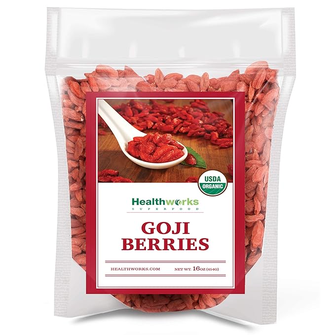 Healthworks Organic Dried Goji Berries - 16oz /1lb - 1 Pack - Vegan and Non-GMO Certified Organic Raw Sun-Dried Goji Berries