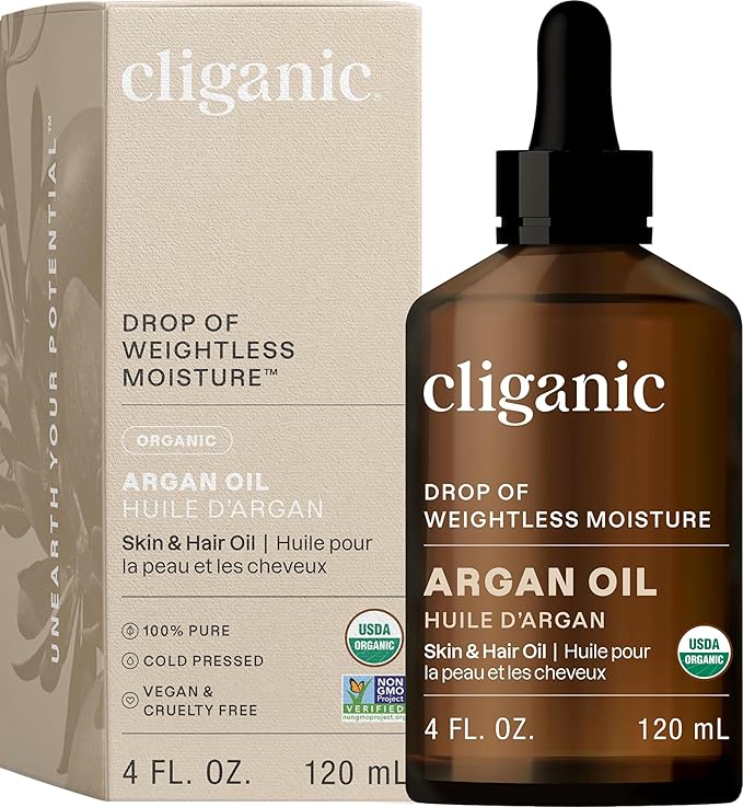 Cliganic Organic Argan Oil, 100% Pure | for Hair, Face & Skin | Natural Cold Pressed Carrier Oil, Imported from Morocco (Packaging May Vary)