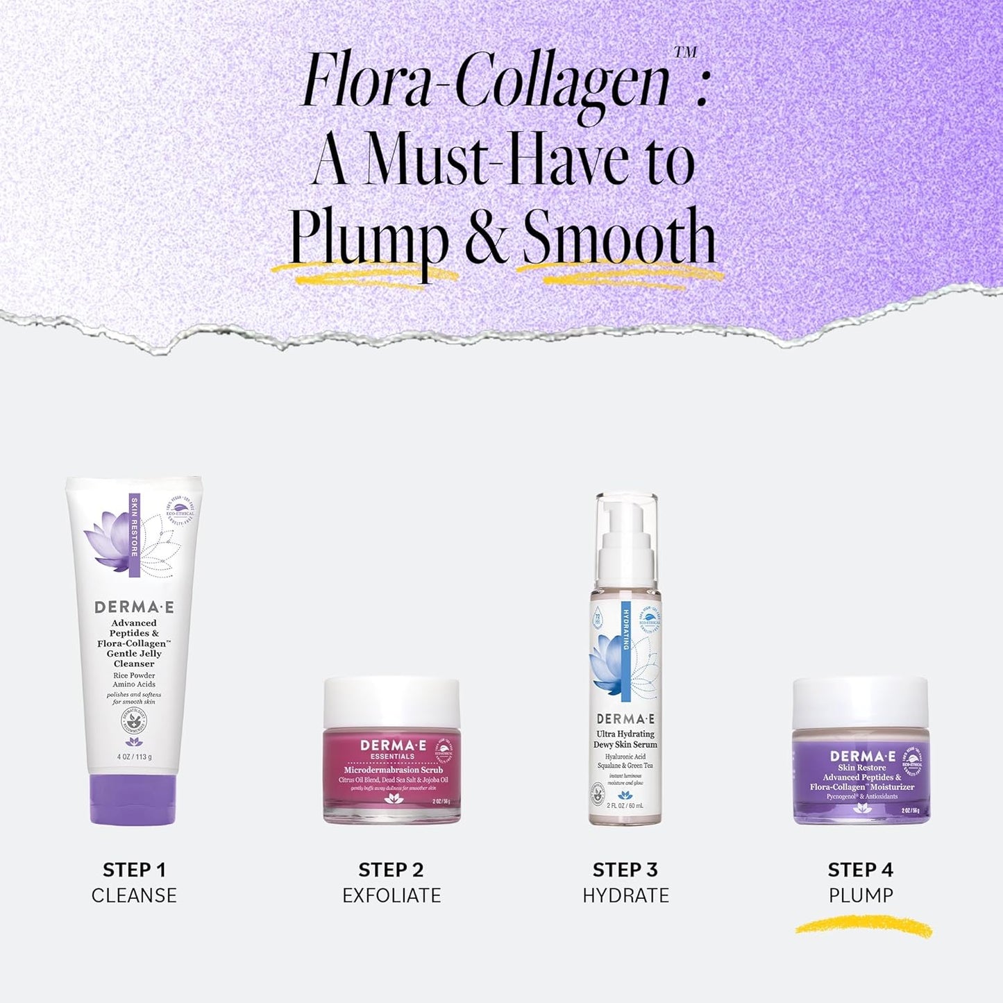 Derma E Advanced Peptides and Vegan Flora-Collagen Gentle Jelly Cleanser – Cleansing Face Wash Brightens, Skincare , 4 Oz