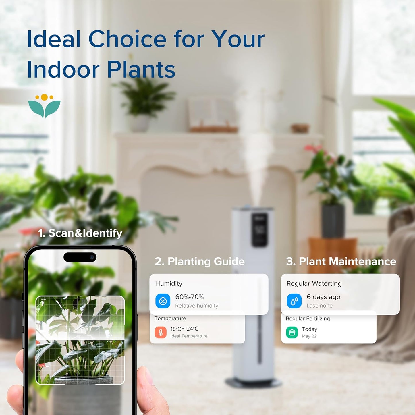 LEVOIT OasisMist 1000S (10L) Smart Humidifier for Home Large Room Bedroom, Last 100 Hours Suitable for Indoor Plant, Cover up to 600ft², Easy Top Fill, Remoter & Voice Control, Auto Mode, Quiet, White