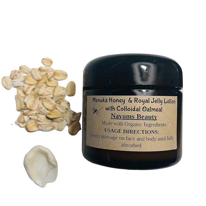 Organic Manuka Honey and Royal Jelly Lotion with Colloidal Oatmeal | Bee Moisturizing Lotion | Face and Body Lotion | For All Ages and Skin Types | (4 oz glass jar)