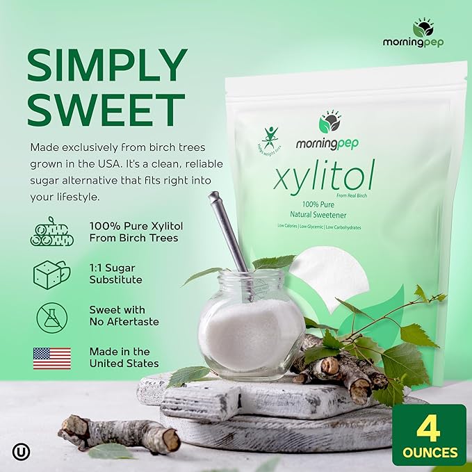 Morning Pep Sample Size Pure Birch Xylitol (Keto Diet Friendly) Sweetener with no Aftertaste 4 OZ (Not from Corn) Non GMO Kosher Gluten Free Product of USA. 4 Onces