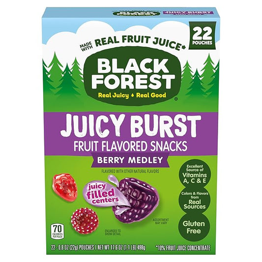 Black Forest Juicy Burst Fruit Snacks, Berry Medley, 0.8 Ounce Pouches (22 Count)