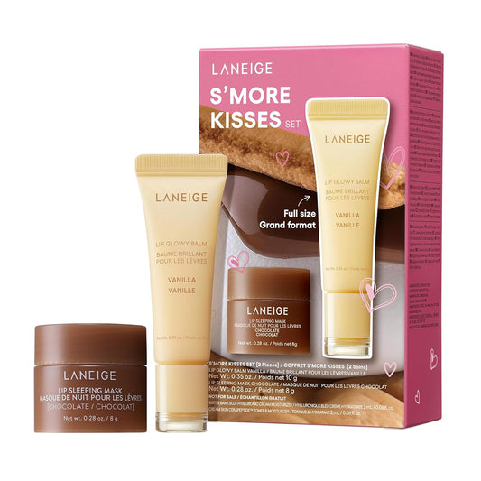 LANEIGE Lip Glowy Balm: Sheer Tinted Lip Moisturizer with Shea Butter, for Hydrating Shine & Soft Lips (S’more Kisses Set)