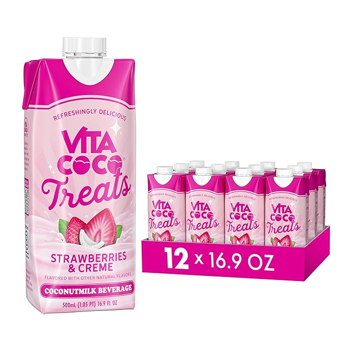 Vita Coco Treats Strawberries & Creme Coconut Milk Drink | Sweet, Refreshing, Treat | Cremey Pink Drink Alternative | 16.9 fl oz (Pack of 12)