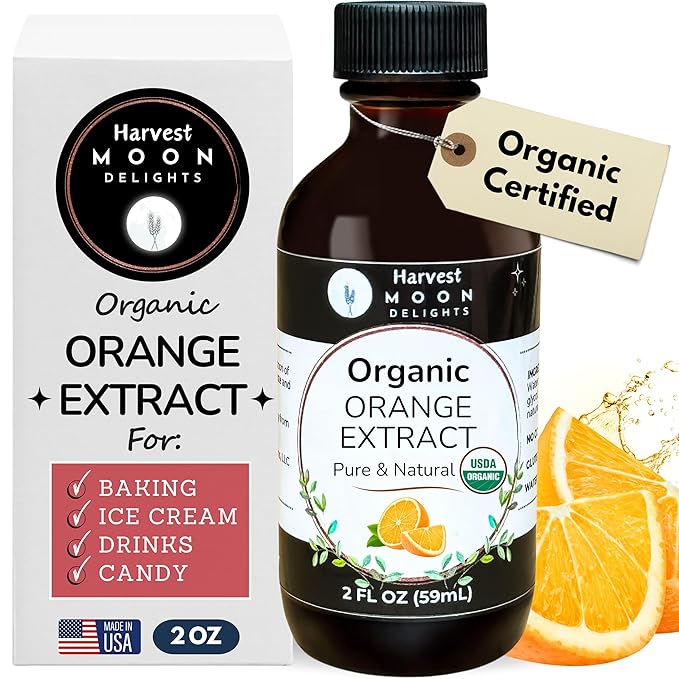 Organic Orange Extract for Baking, Ice Cream, Drinks, and Candy - 2 oz - Water-Soluble - By Harvest Moon Delights - Pure Orange Extract, Orange Flavoring, Orange Flavor