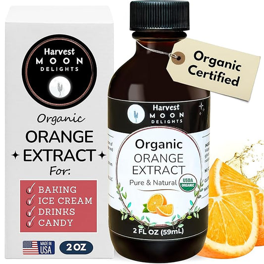 Organic Orange Extract for Baking, Ice Cream, Drinks, and Candy - 2 oz - Water-Soluble - By Harvest Moon Delights - Pure Orange Extract, Orange Flavoring, Orange Flavor