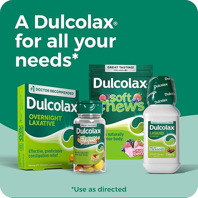 Dulcolax Saline Laxative Soft Chews, Gentle Constipation Relief, Mixed Berry Flavor, Magnesium Hydroxide 1200 mg, 60Count
